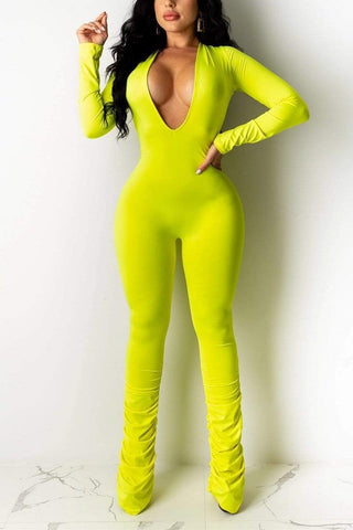 Sexy Deep V Solid Color Jumpsuit