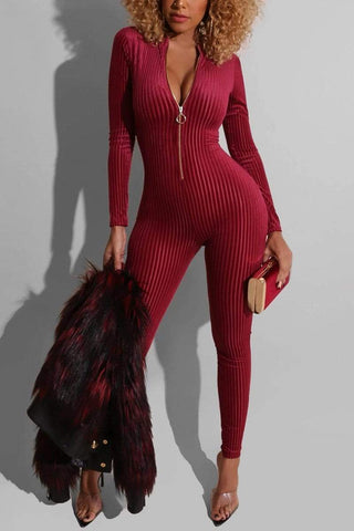 Fashion Zipper Slim Jumpsuit