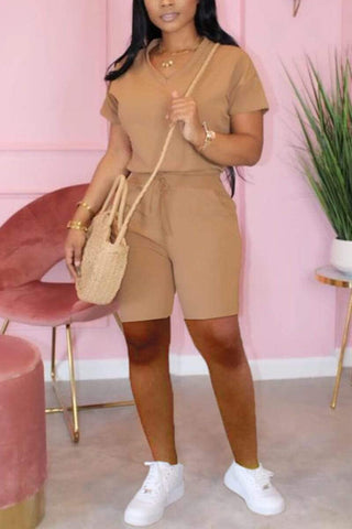 Casual Solid Color Shorts Set