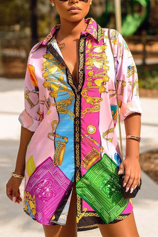 Fashion Print Multicolor Shirt Dress