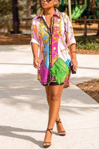 Fashion Print Multicolor Shirt Dress