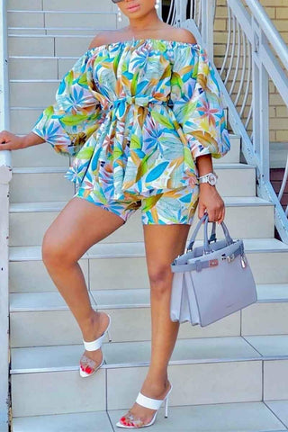 Fashion Floral Print Shorts Set