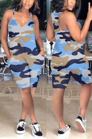 Fashion Camouflage Printed Sling Romper