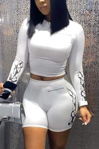 Fashion Long Sleeve Top Shorts Set