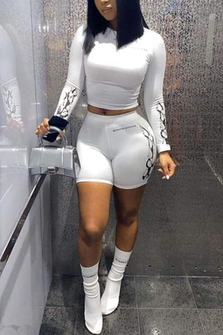 Fashion Long Sleeve Top Shorts Set