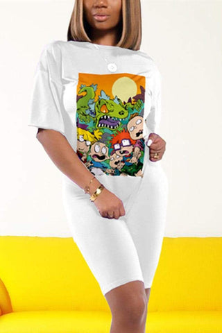 Casual Cartoon Printed Two Piece