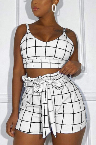 Sexy Plaid Print Camisole Shorts Set