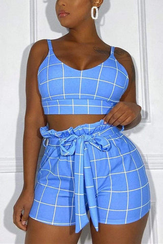 Sexy Plaid Print Camisole Shorts Set