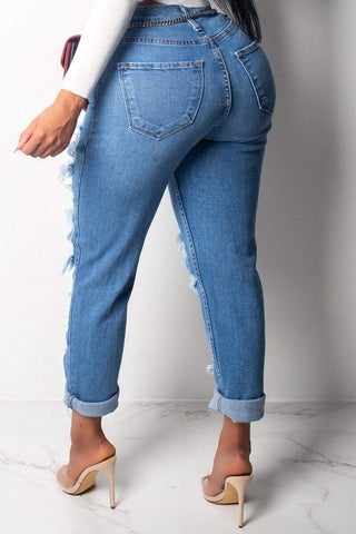 Fashion Broken Hole Denim Trousers