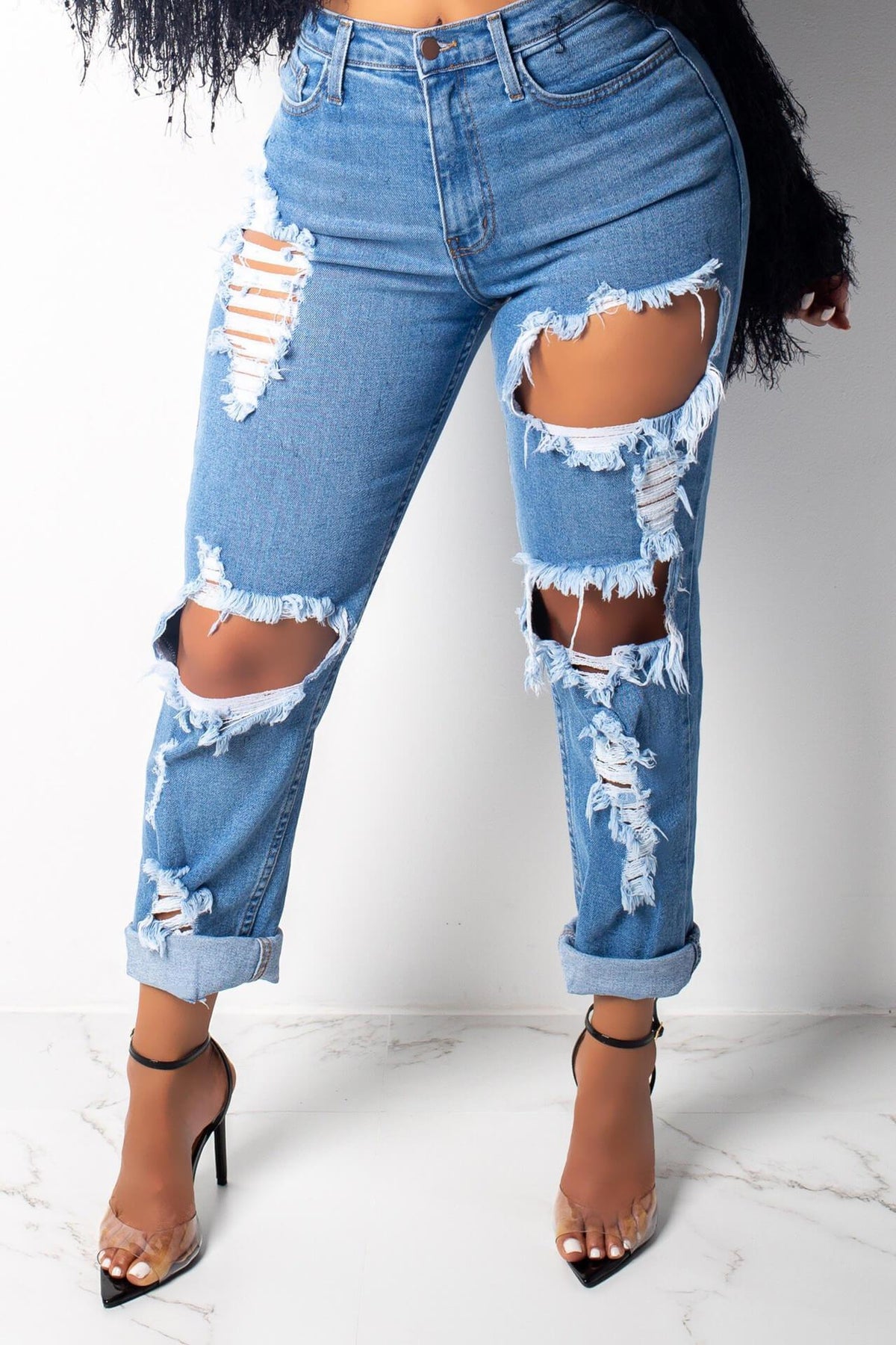 Fashion Broken Hole Denim Trousers