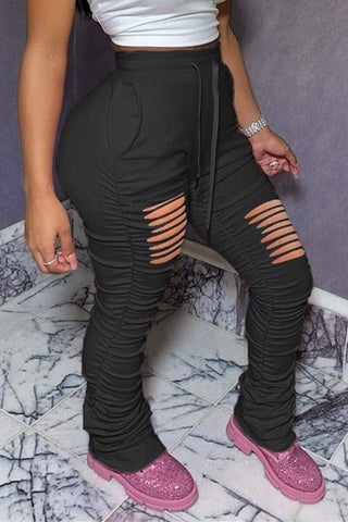 Fashion Broken Hole Slim Trousers