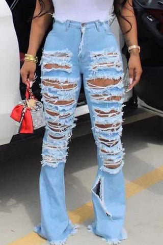 Fashion Broken Hole Denim Trousers