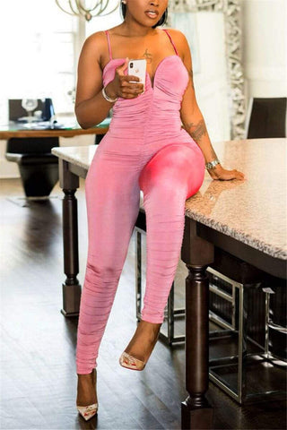 Sexy Sling V-neck Folds Jumpsuit