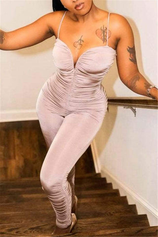 Sexy Sling V-neck Folds Jumpsuit