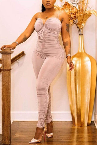 Sexy Sling V-neck Folds Jumpsuit