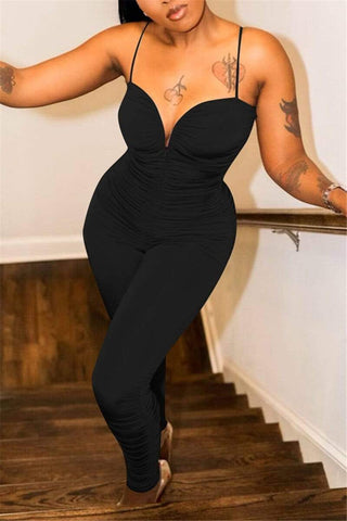 Sexy Sling V-neck Folds Jumpsuit