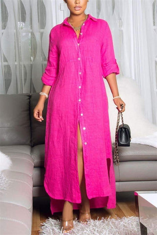 Casual Loose Solid Color Shirt Dress