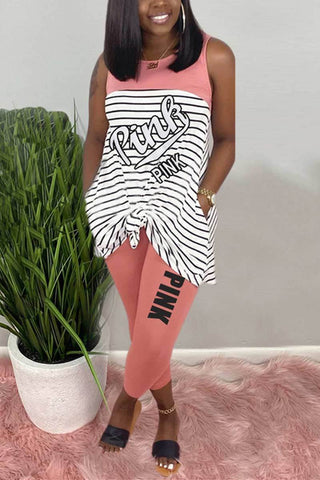 Casual Loose Letter Printed Sleeveless Set