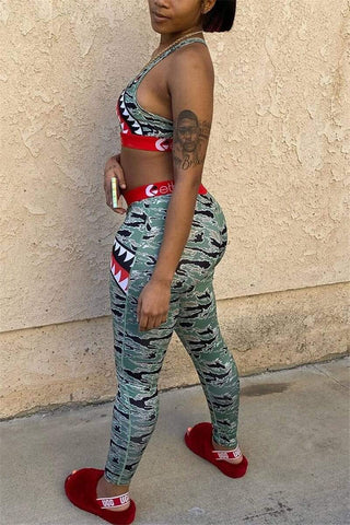 Fashion Sexy Printed Vest Trousers Set