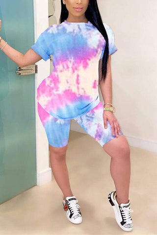 Casual Tie-dye Printed Two Piece