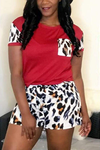 Stylish Leopard Print Stitching T-shirt Set