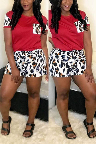 Stylish Leopard Print Stitching T-shirt Set