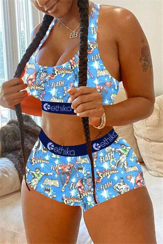 Fashion Shark Print Vest Shorts Set