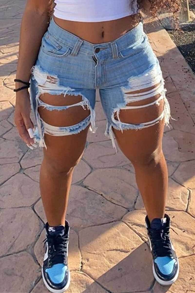 Sexy Broken Hole Denim Shorts