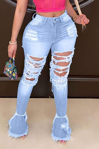 Fashion Broken Hole Denim Trousers