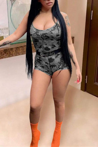 Sexy Camouflage Printed Sling Slim Romper