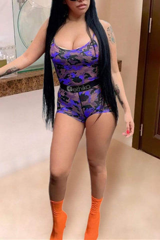 Sexy Camouflage Printed Sling Slim Romper