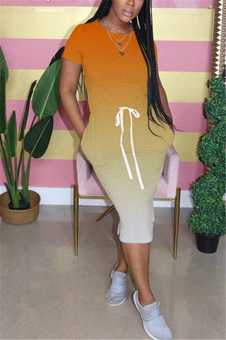 Fashion Gradient Printed Short Sleeve Dress