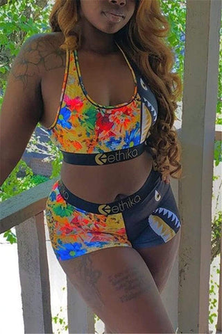 Sexy Print Vest Shorts Set