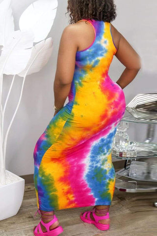 Sexy Tie-dye Printed Sleeveless Dress