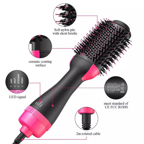 2 IN 1 One Step Hair Dryer Hot Air Brush Hair Straightener Curler Comb