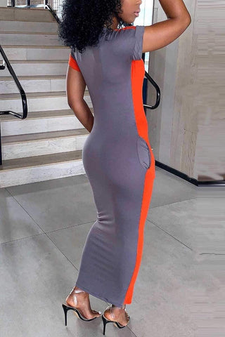 Fashion  Multicolor Round Neck Maxi Dress