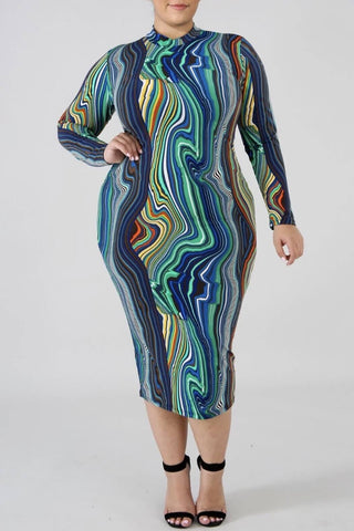 Fashion Long Sleeve Printed Dress