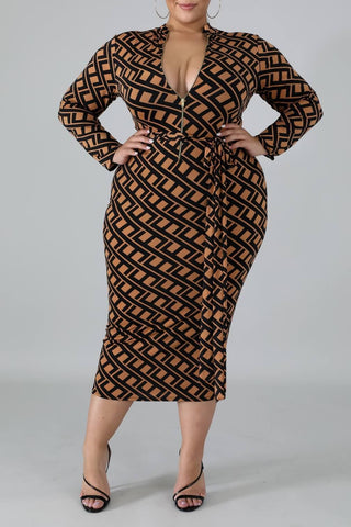 Fashion Long Sleeve Printed Dress