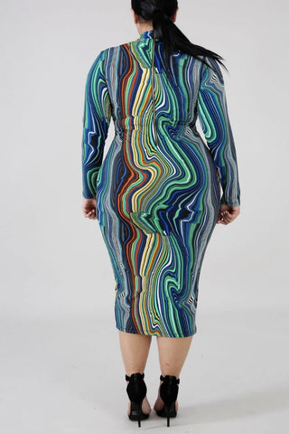 Fashion Long Sleeve Printed Dress