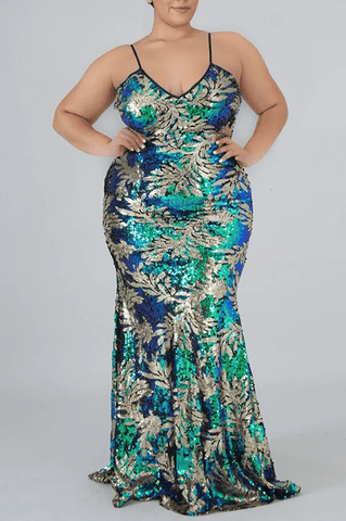 Fashion Sling V-Neck Fishtail Sequin Dress