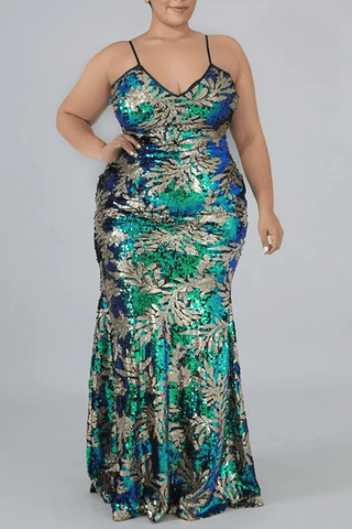 Fashion Sling V-Neck Fishtail Sequin Dress