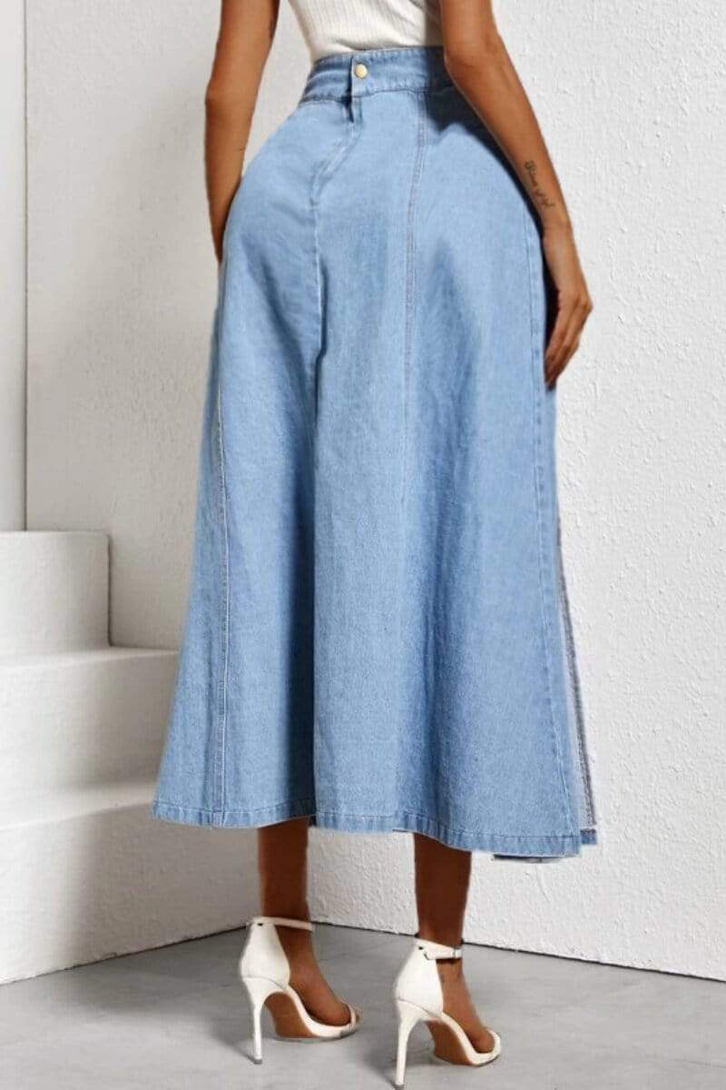 Side Slit Denim Solid Color Skirt