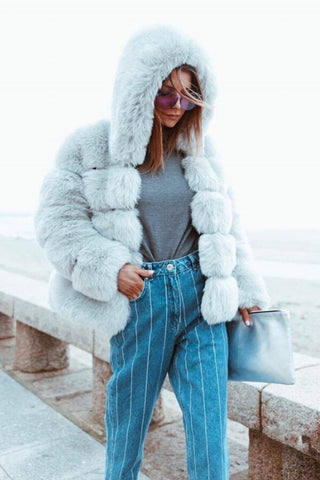 Fashion Solid Color Thickened Imitation Rabbit Fur Coat