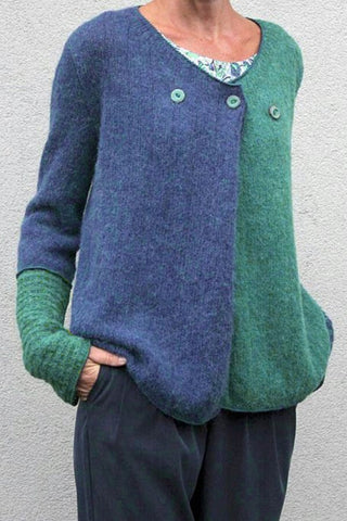 Fashion Casual Patchwork Button Sweater