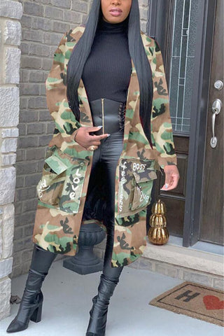 Fashion Casual  Letter Camouflage Print Coats