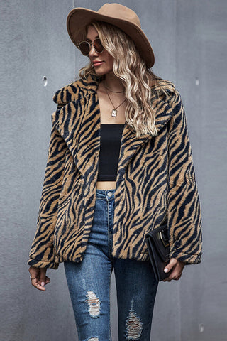 Fashion Tiger Stripe Pattern Lapel Coat