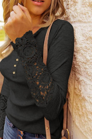 Fashion Lace Splicing Hollow Out Button Blouse