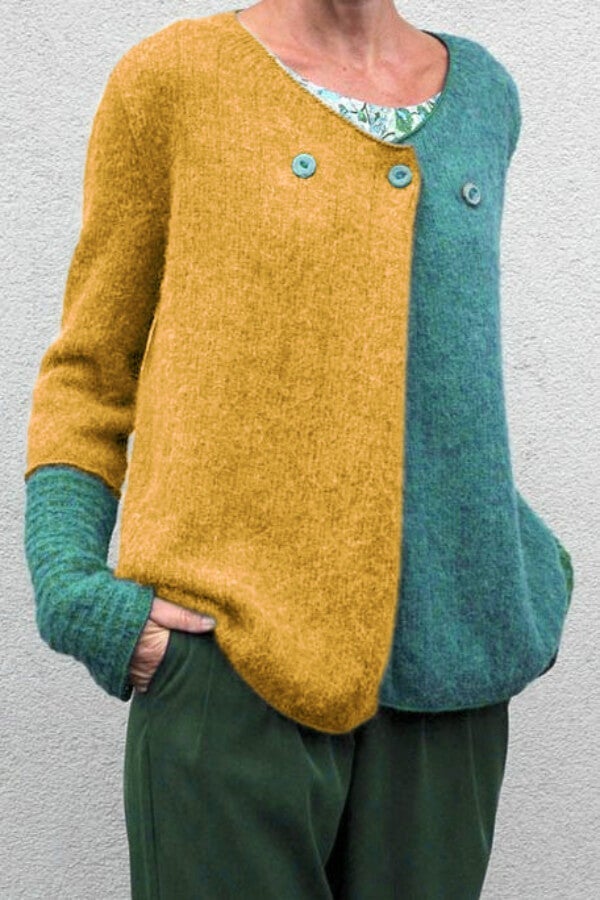 Fashion Casual Patchwork Button Sweater