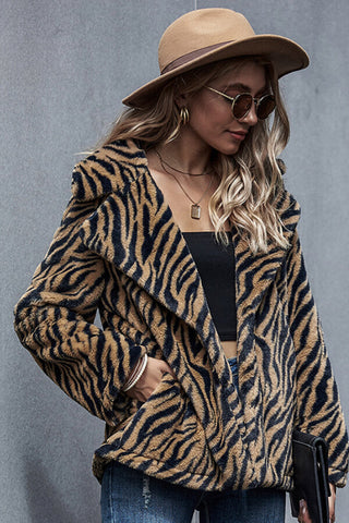 Fashion Tiger Stripe Pattern Lapel Coat