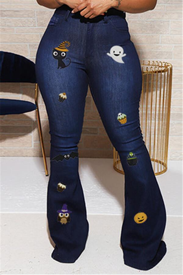 Fashion Casual Regular Halloween Print Patchwork Jeans